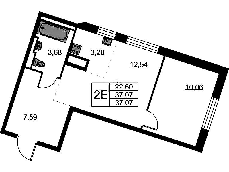 1-комнатная квартира 37.07 м², 6/9 эт., ЖК «Квартал Лаголово»